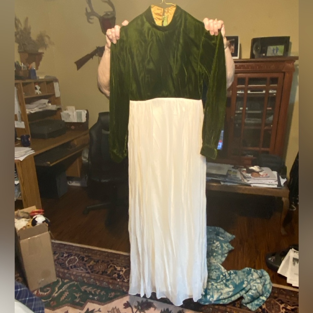 Taffeta and velvet formal dress.